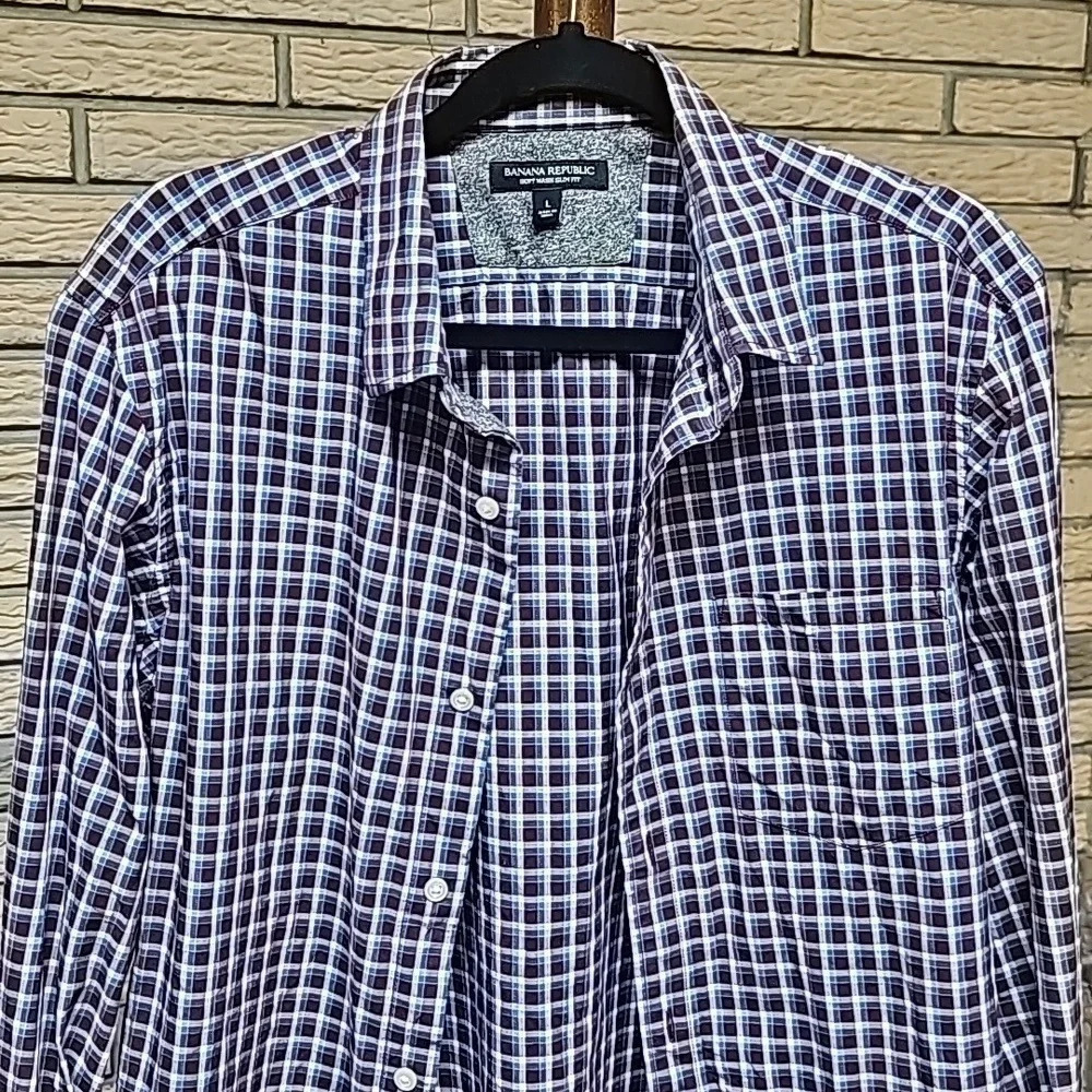 Banana Republic Mens Long Sleeve Shirt Sz L Soft Wash Slim Fit